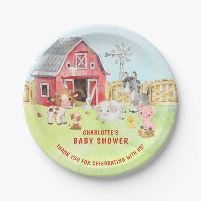 Cute Barnyard Friends Baby Shower Paper Plates (Front)