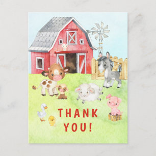 Cute Barnyard Friends Baby Shower Thank You Postcard