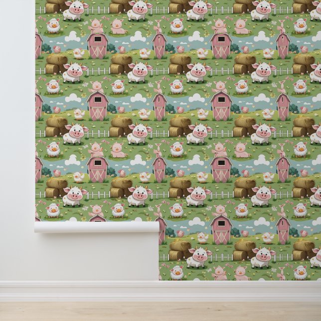 Cute Barnyard Friends Peel and Stick  Wallpaper (Application)