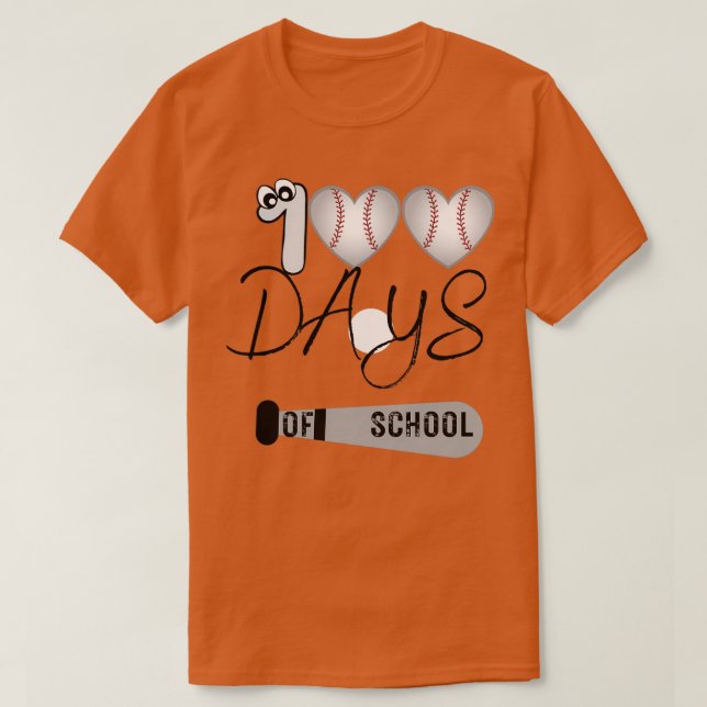 Cute Baseball 100 Days of School Funny of teacher  T-Shirt (Design Front)
