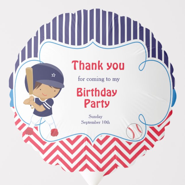 Cute Baseball African America Boy Birthday Party Balloon (Front)