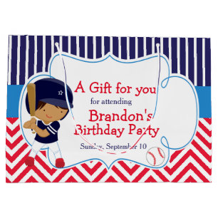 Cute Baseball African American Boy Birthday Large Gift Bag