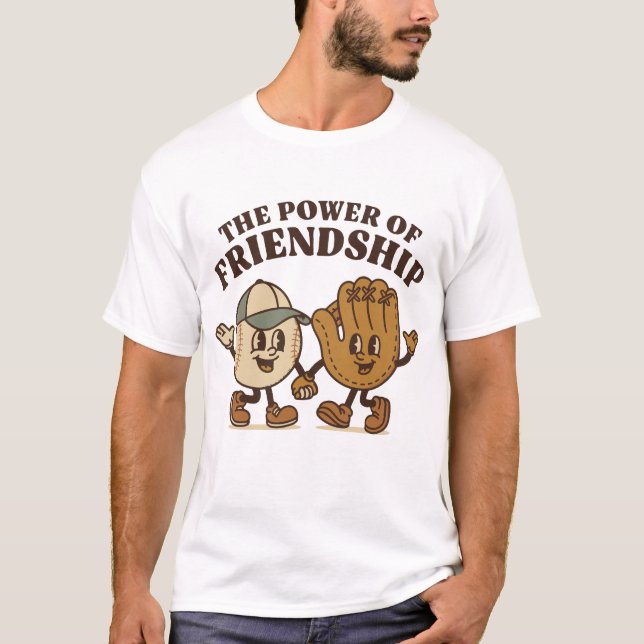 Cute Baseball and Glove Cartoon Graphic T-Shirt (Front)
