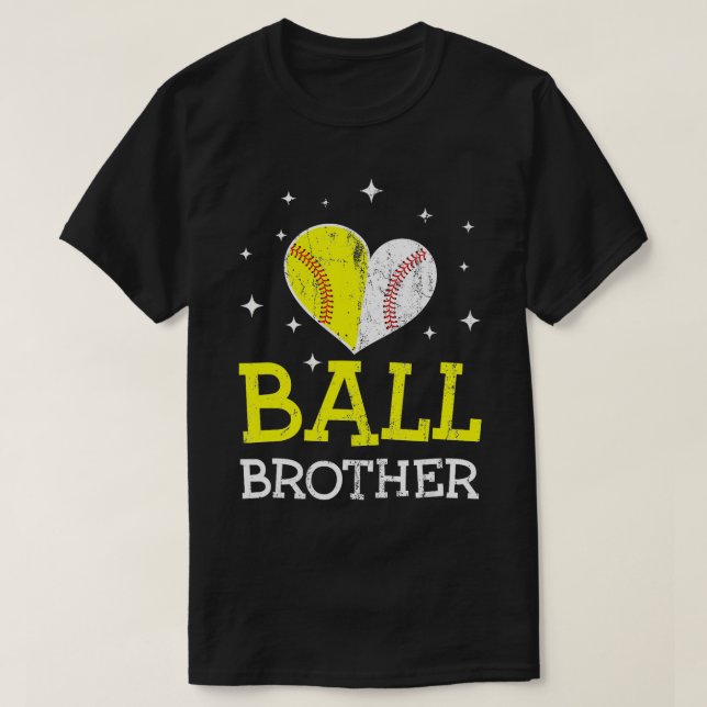 Cute Baseball and Softball Brother  Funny Brother  T-Shirt (Design Front)