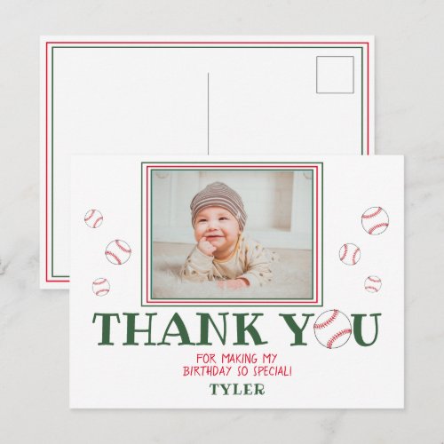 Cute Baseball Ball Birthday Thank you Photo Card