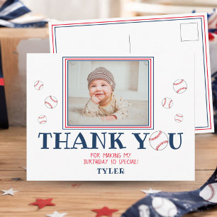 Cute Baseball Ball Birthday Thank you Photo Card