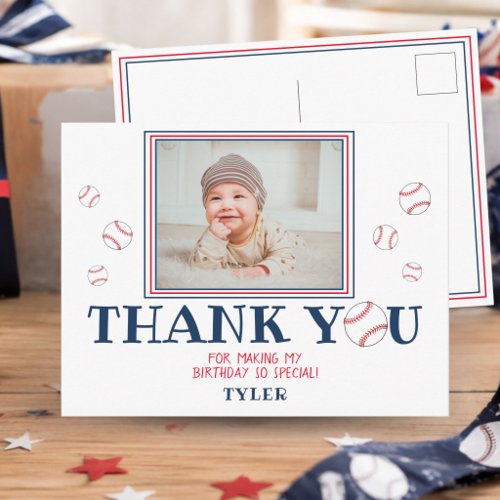 Cute Baseball Ball Birthday Thank you Photo Card