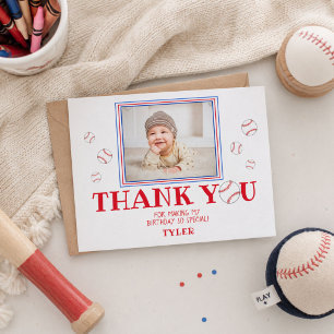 Cute Baseball Ball Birthday Thank you Photo Card