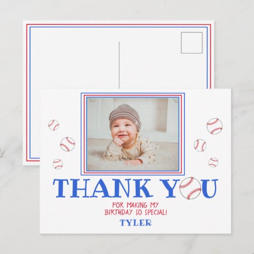 Cute Baseball Ball Birthday Thank you Photo Card