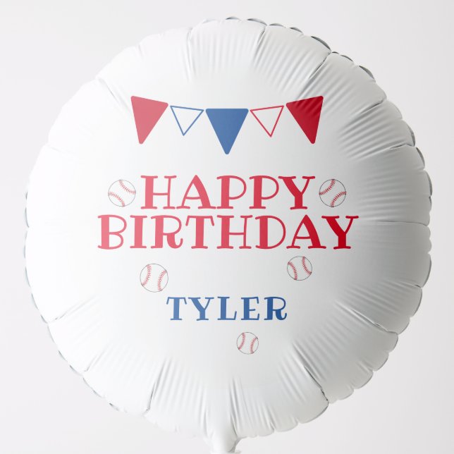 Cute Baseball Balls Birthday Boy Name Balloon (Front)