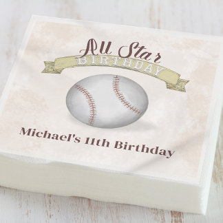 Cute Baseball Birthday Party Custom Napkins