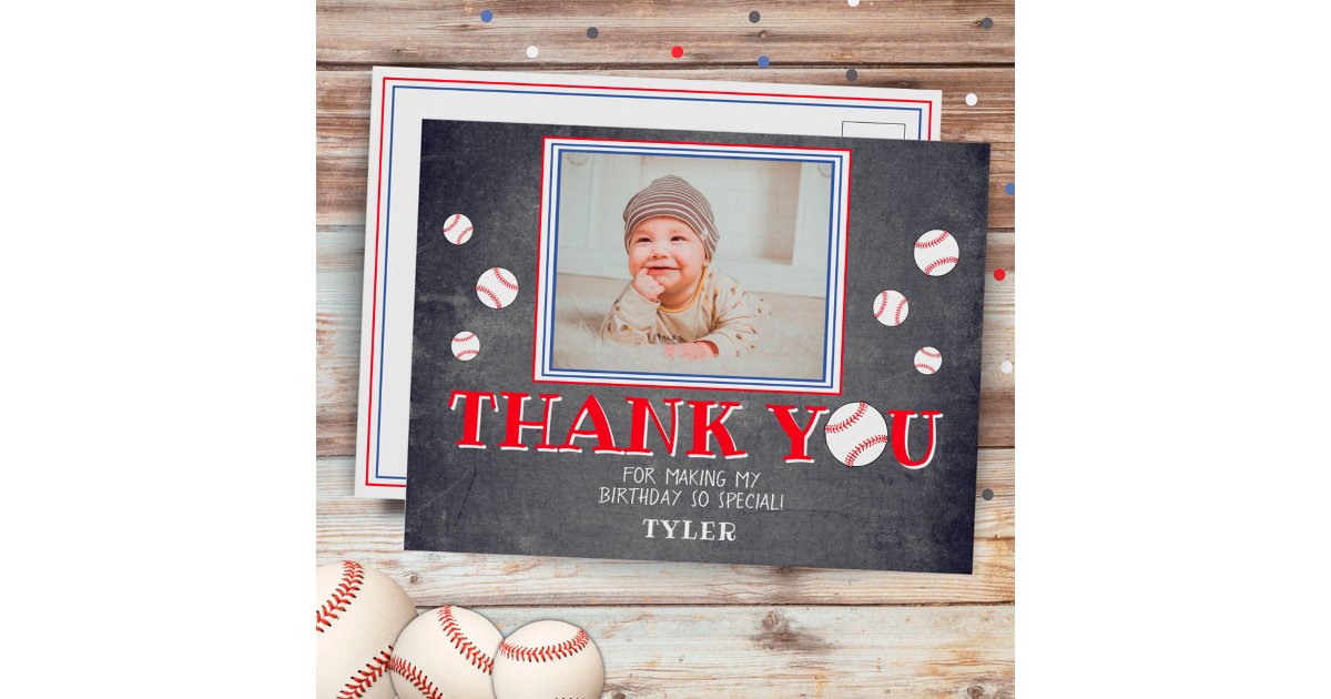 Cute Baseball Birthday Thank you Photo Card | Zazzle