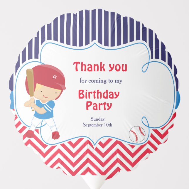 Cute Baseball Blonde Hair Boy Birthday Party Balloon (Front)