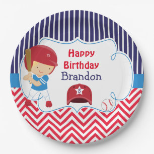 Cute Baseball Blonde Hair Boy Birthday Party Paper Plates