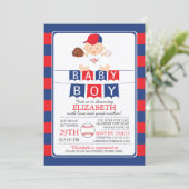 Cute Baseball Boys Baby Shower Invitation (Standing Front)