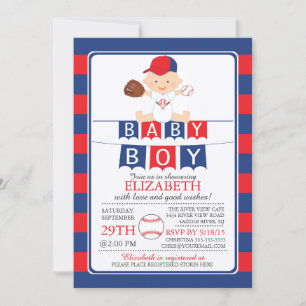 Cute Baseball Boys Baby Shower Invitation