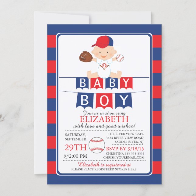 Cute Baseball Boys Baby Shower Invitation (Front)