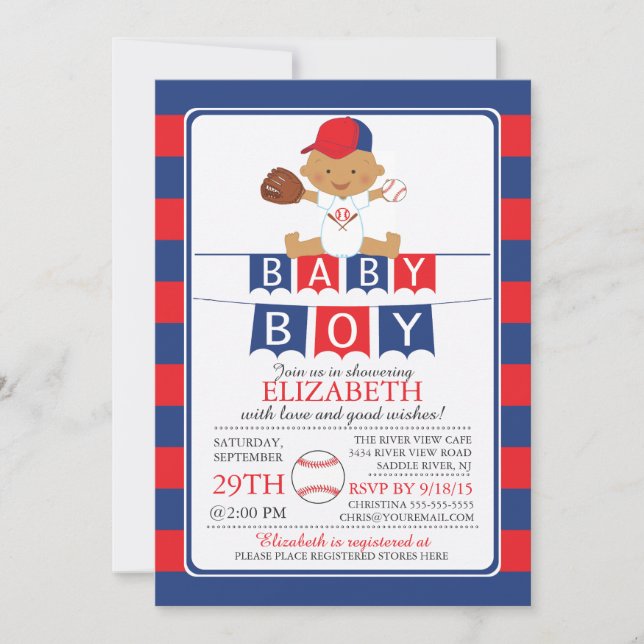 Cute Baseball Boys Baby Shower Invitation (Front)