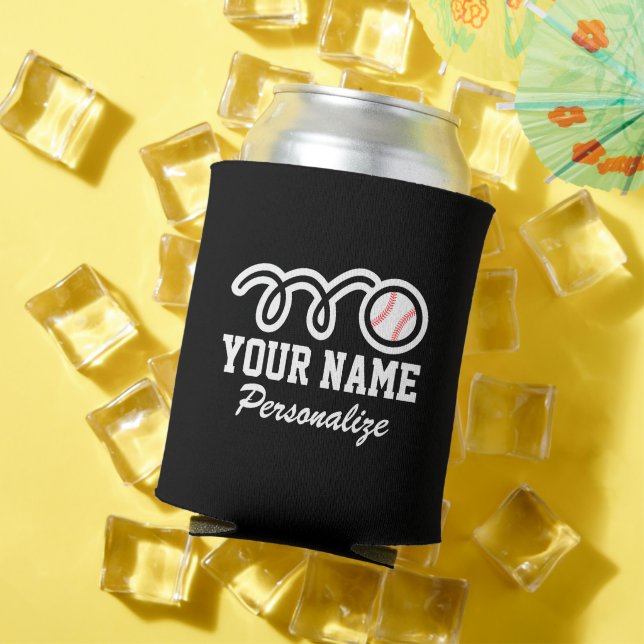 Cute baseball cartoon custom name Birthday gift Can Cooler (In Situ Summer)