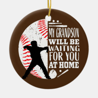 Cute Baseball Catcher Grandma Grandpa Grandson Ceramic Ornament