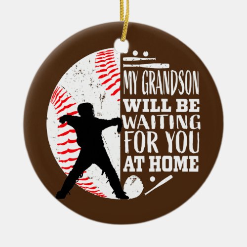 Cute Baseball Catcher Grandma Grandpa Grandson Ceramic Ornament