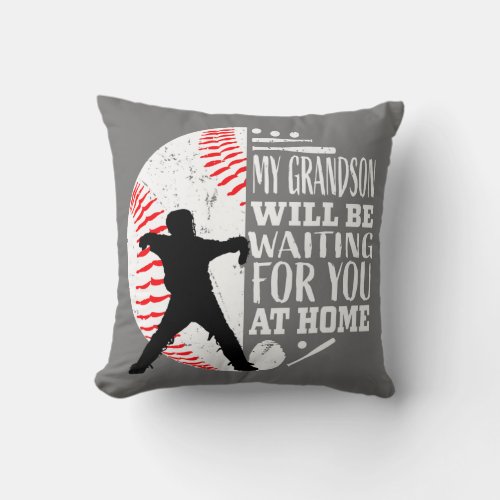 Cute Baseball Catcher Grandma Grandpa Grandson Throw Pillow