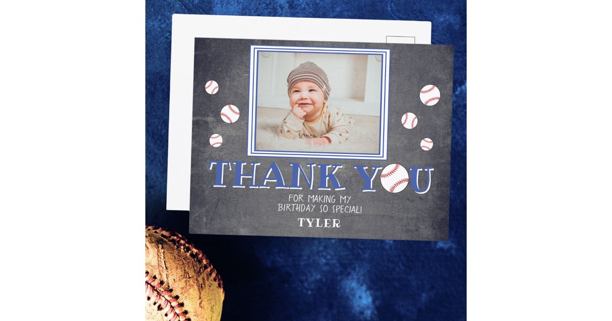 Cute Baseball Chalkboard Birthday Photo Thank you Postcard | Zazzle