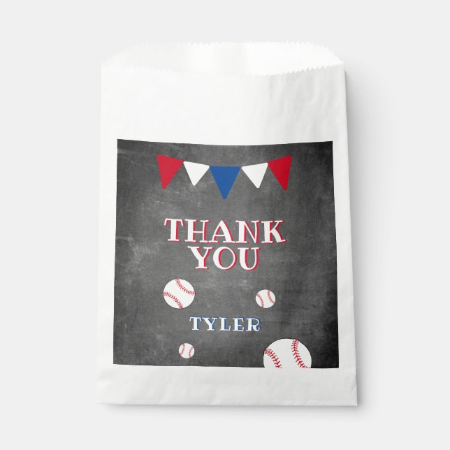 Cute Baseball Chalkboard Kids Birthday Thank you Favor Bag (Front)