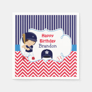 Cute Baseball Dark Hair Boy Birthday Party Napkins