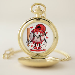 Cute Baseball Drip Cartoon Mascot Kids Sports Tee Pocket Watch