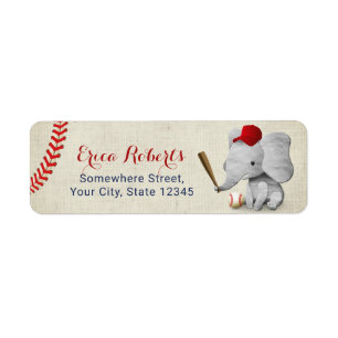 Cute Baseball Elephant Boy Vintage Label