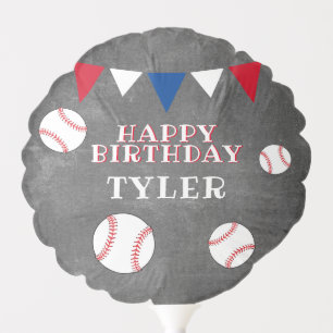 Cute Baseball Flags Chalkboard Kids Birthday Balloon