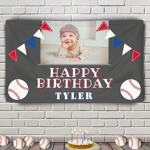 Cute Baseball Flags Kids Photo Birthday Party Banner