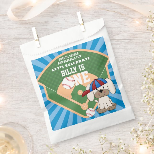 Cute Baseball Fun Puppy Dog 1st Birthday Favor Bag (Clipped)