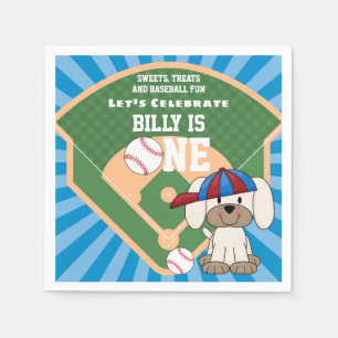 Cute Baseball Fun Puppy Dog 1st Birthday Napkins