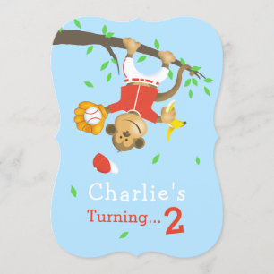 Cute Baseball Monkey Boys Birthday Party Invitation