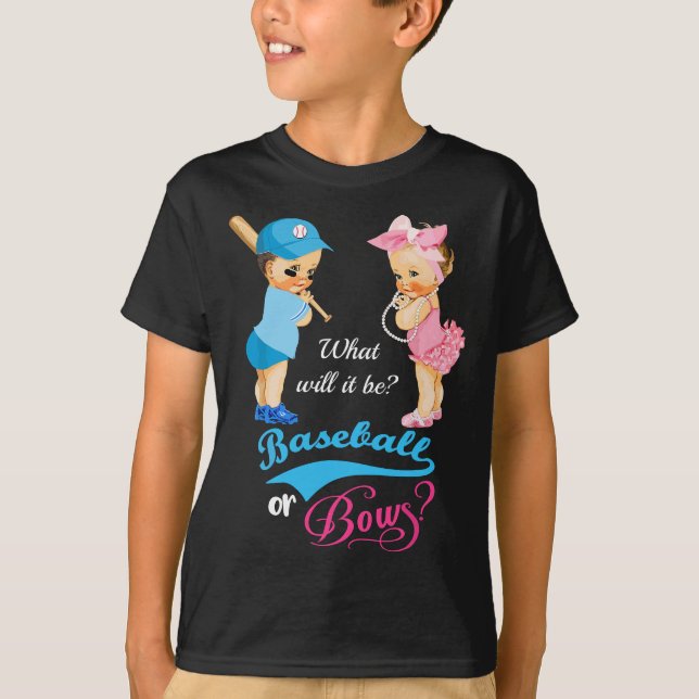 Cute Baseball or Bows Gender Reveal T-Shirt (Front)