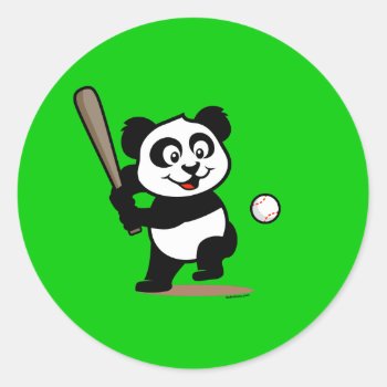 Cute Baseball Panda Classic Round Sticker by cuteunion at Zazzle