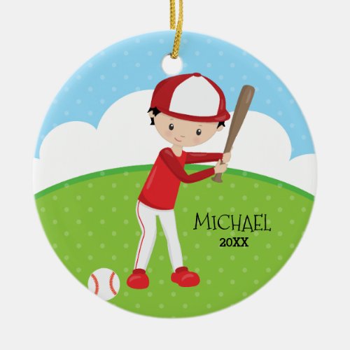 Cute Baseball Player Personalized Christmas Ceramic Ornament