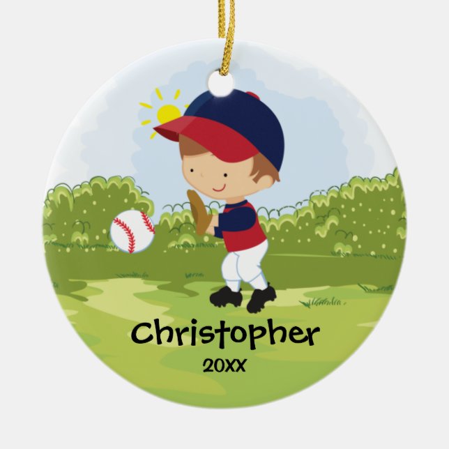 Cute Baseball Player Sport Christmas Ornament (Front)