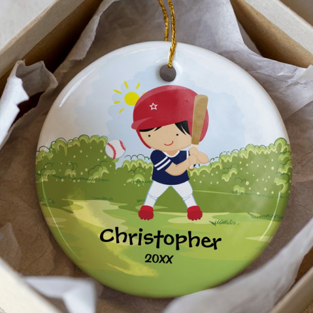 Cute Baseball Player Sport Christmas Ornament (Creator Uploaded)