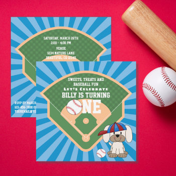 Cute Baseball Puppy Dog 1st Birthday Invitation by TheCutieCollection at Zazzle