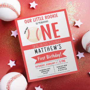Cute Baseball Ribbon Budget 1st Birthday Invite