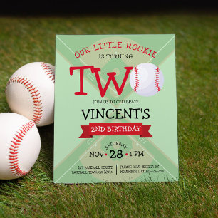 Cute Baseball Ribbon Budget 2nd Birthday Invite