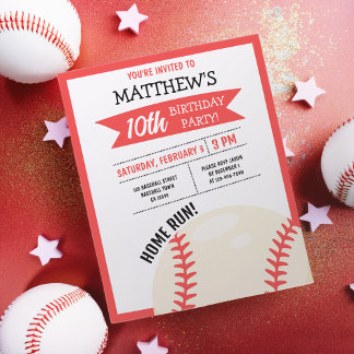 Cute Baseball Ribbon Budget Birthday Invitation