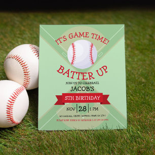 Cute Baseball & Ribbon Budget Birthday Invitation