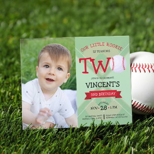 Cute Baseball & Ribbon Budget Photo 2nd Birthday