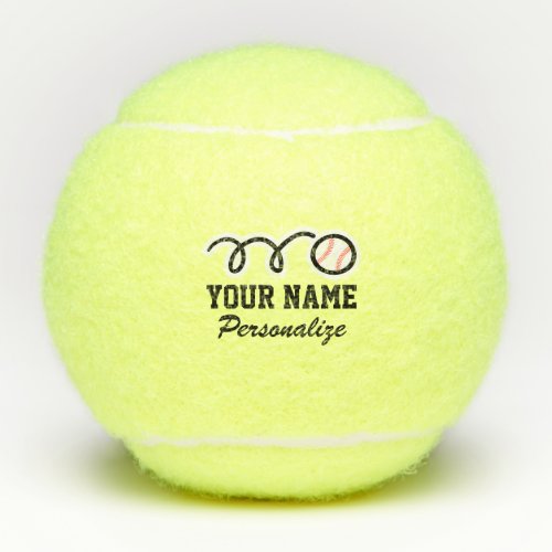 Cute baseball sport logo custom name yellow tennis balls
