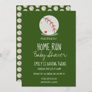 Cute Baseball Sports Baby Shower Green Invitation