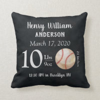 Cute Baseball Sports Ball Baby Birth Stats Nursery Throw Pillow